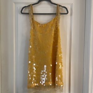 Yellow Sequin Dress with Fringe